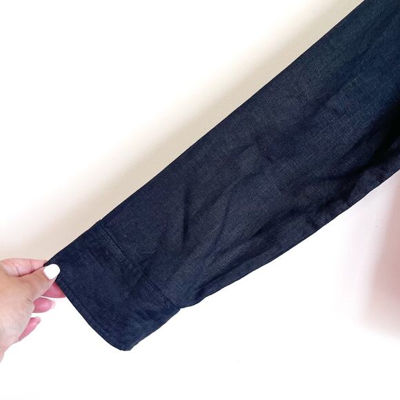 Garnet Hill Linen Asymmetric Womens Jacket Blazer Size 10 Black Minimalist Boho - Picture 3 of 8